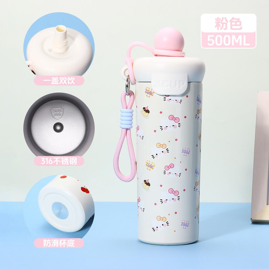 Water bottle cute wind thermos cup stainless steel float cup girls water cup large capacity straw cup