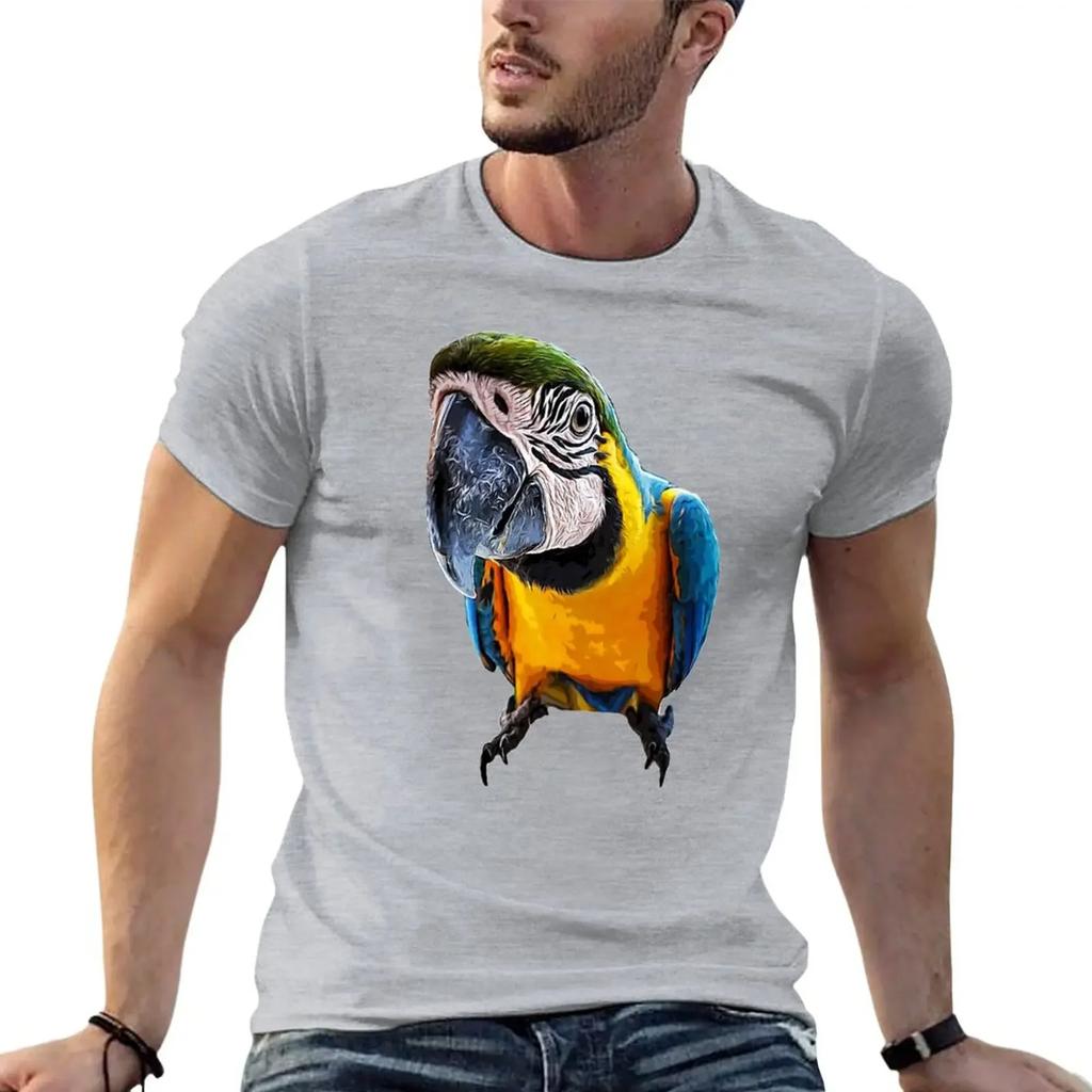 Parrot T-Shirt  t-shirt summer clothes shirt  edition t shirt clothing Cartoon Hot Sale Blue and Gold Macaw  harajuku