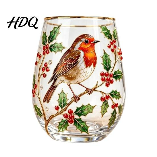 Large Capacity Wine Glass Cup Egg Shape Clear Lead-Free Crystal Enamel Painted Golden Rim Liberty Bell Themed Vintage Drinking Tumbler Glassware for