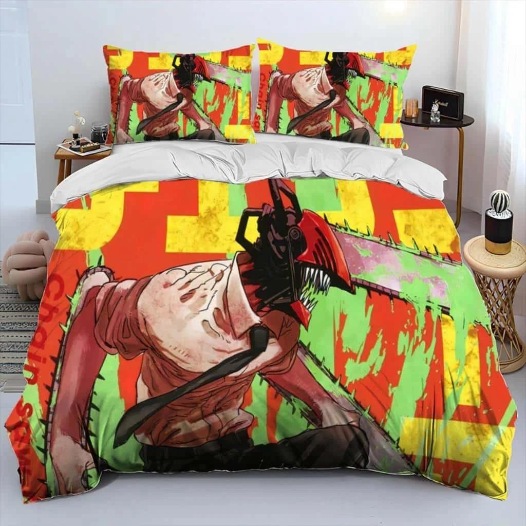 3D Anime Chainsaw Man Denji Cartoon Comforter Bedding Set,Duvet Cover Bed Set Quilt Cover Pillowcase,king Queen Size Bedding Set
