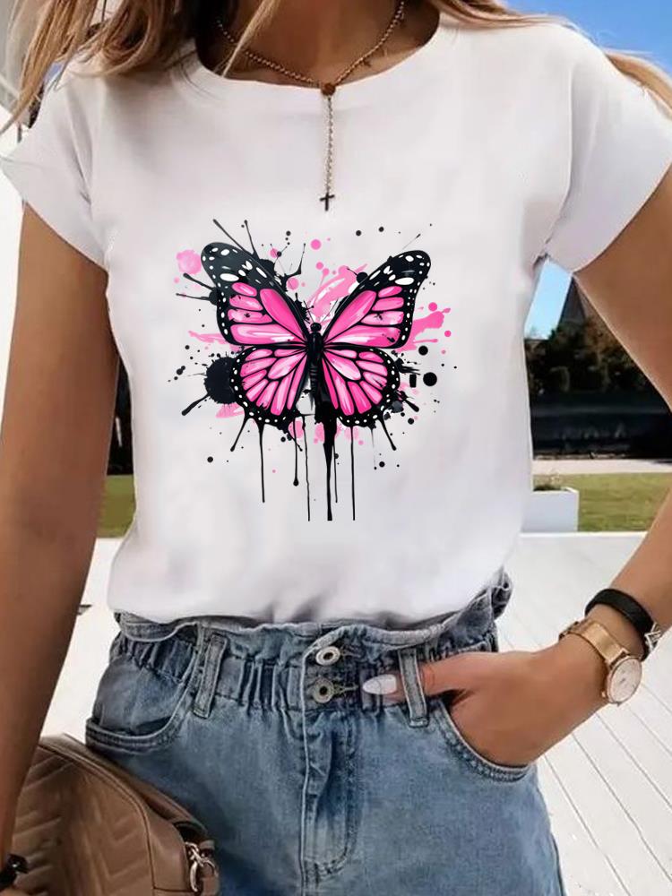 (Asian Size) style butterfly Clothing Graphic Tee Women's Top Print O-neck Fashion Female Casual T Short Sleeve T-shirts