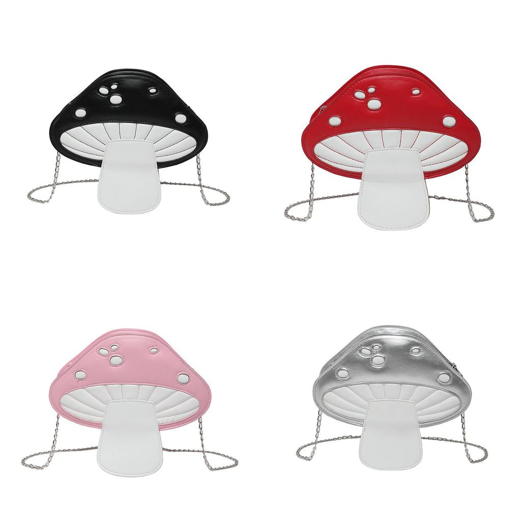 Cute Mushroom Design Soft Pu Round Bag With Chain Strap For Street Style Fashion