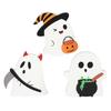 Cute Halloween Ornaments 3Pcs Sweet Ghost Decor, Wooden Figurines with Candy Safe Tabletop Pumpkin & Cauldron, Centerpiece for Home, Party Bakery