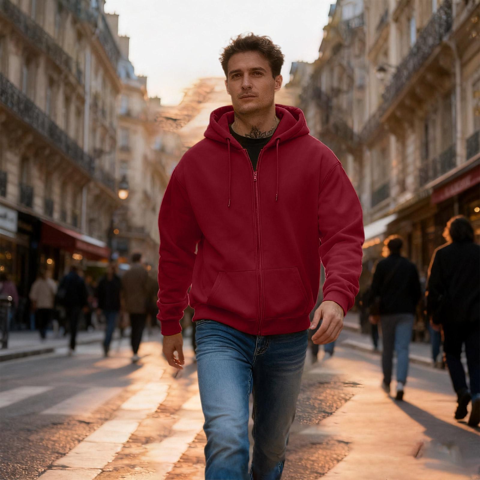 

Мужская повседневная спортивная толстовка с капюшоном на молнии L винный