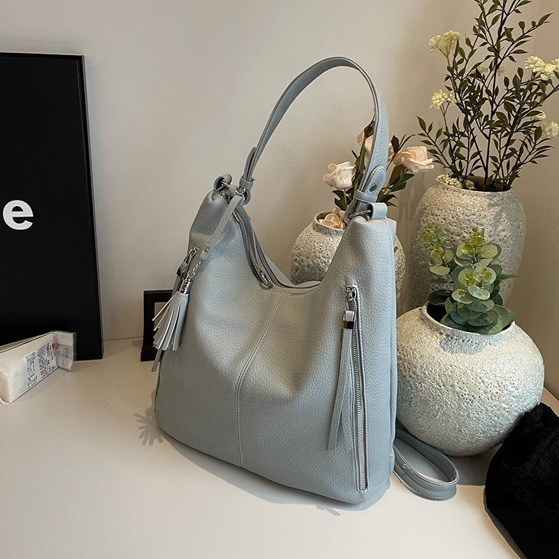 Women Double Zipper Decor Tote Bag New Fashion Versatile One Shoulder Underarm Bag Autumn Winter Large Capacity Crossbody Bag