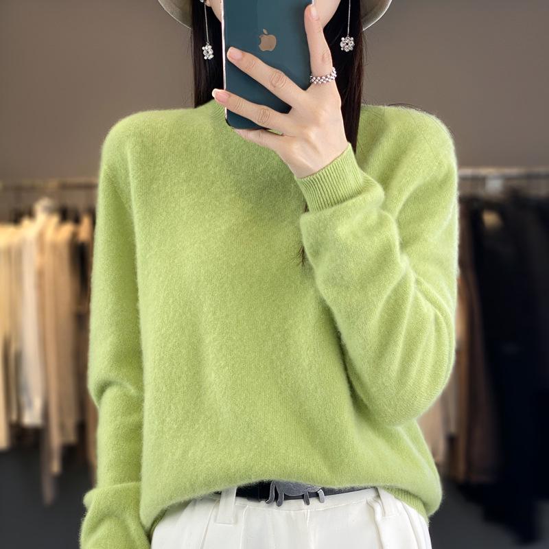 Women's Seamless Knit Half-High Neck Pullover: Loose, Slim-Fitting, Long Sleeve Sweater for Autumn/Winter