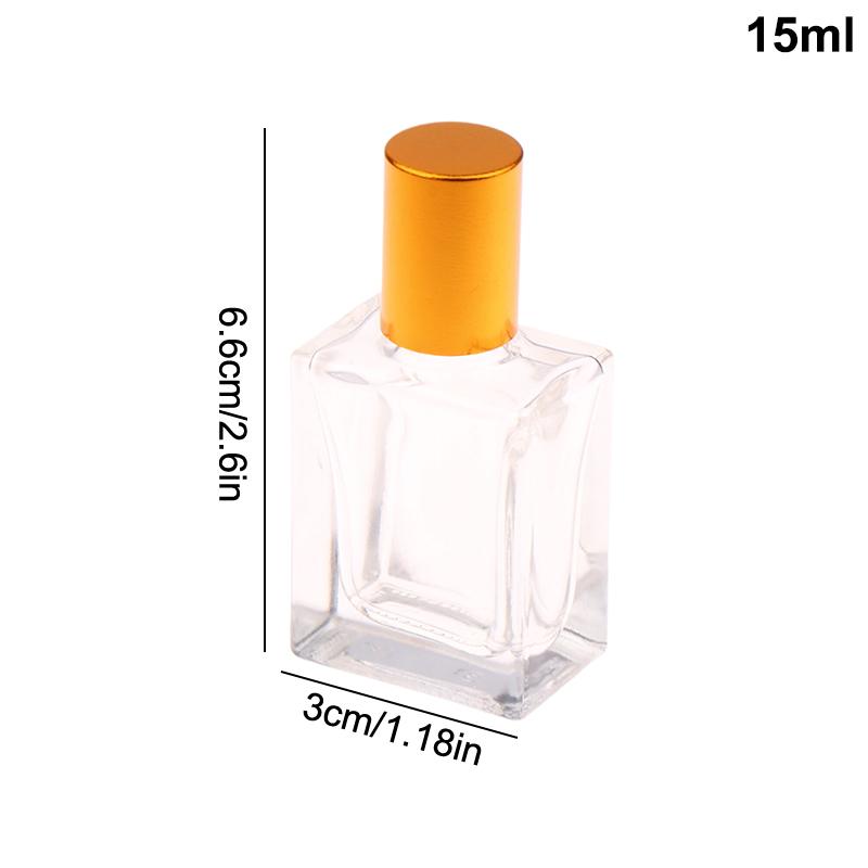 8/10/15Ml Empty Clear Square Glass Essential Oil Bottle Steel Roller Gold Lid Massage Perfume Roll On Sample Vials