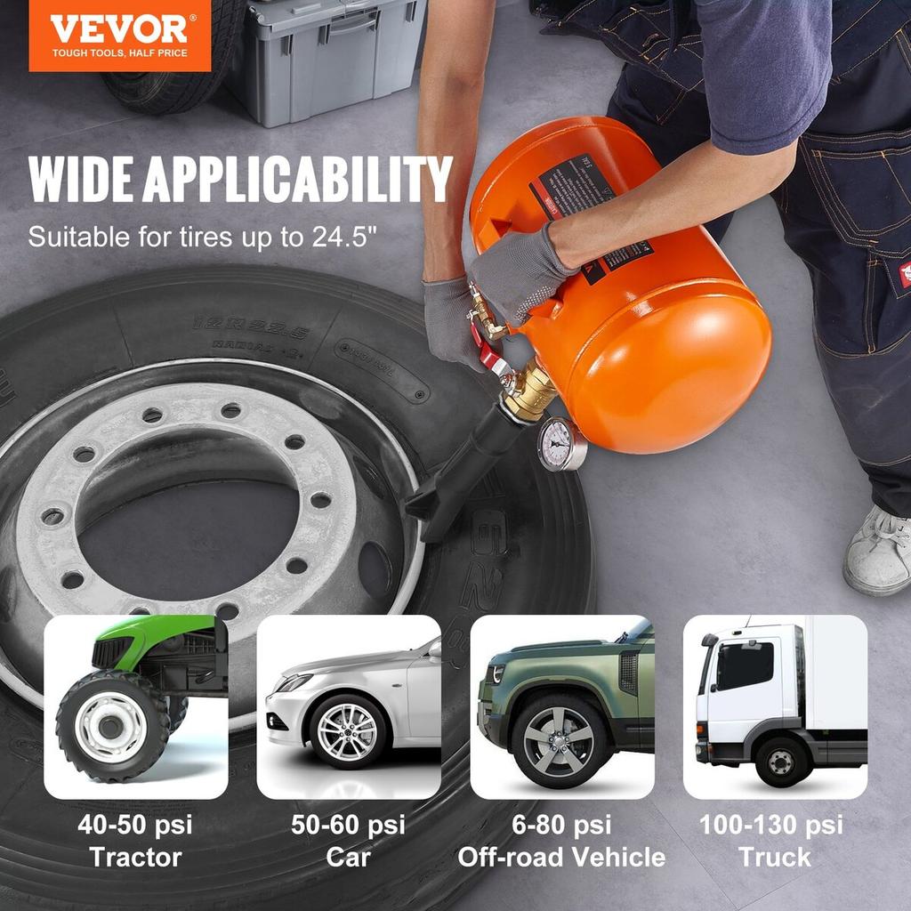 Tire Bead Blaster, 5 Gallon/19L Capacity, Includes Pressure Gauge & Handle, 145 PSI Max Inflation Tank, Operates Between 85-116 PSI for Cars, Trucks,