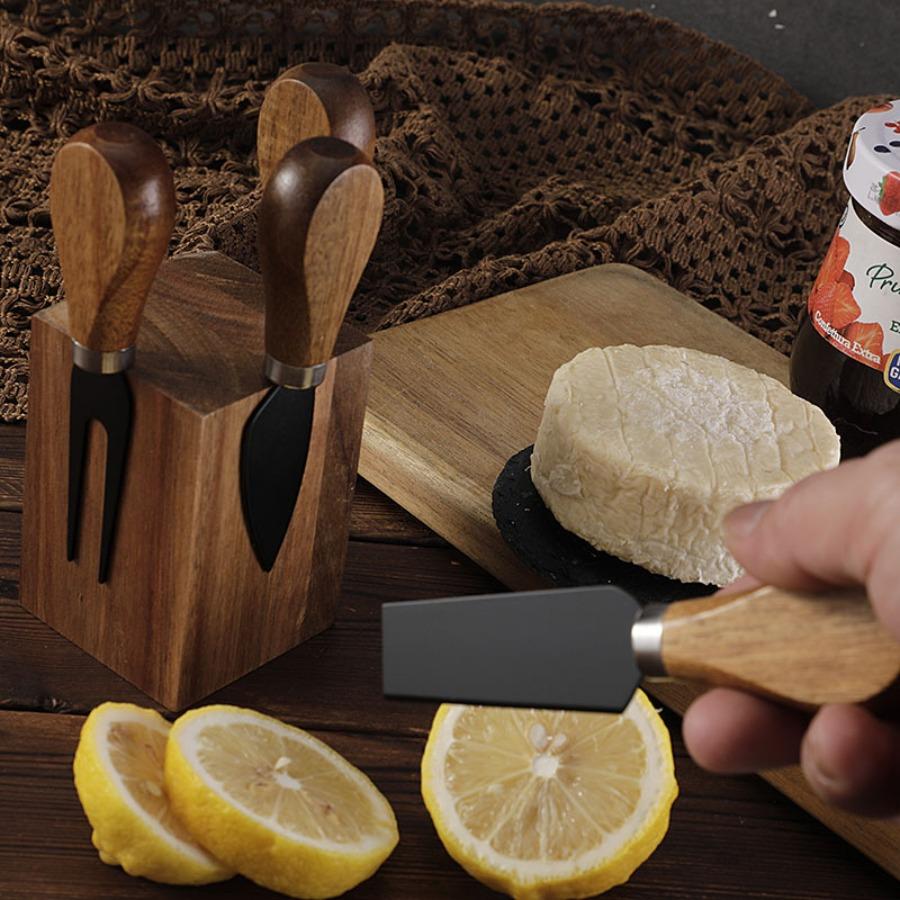 Household Cheese Knife Holder Gadget Butter Knife Stainless Steel Fruit Fork Magnetic Cheese Grater 5-piece Set Kitchen Utensils