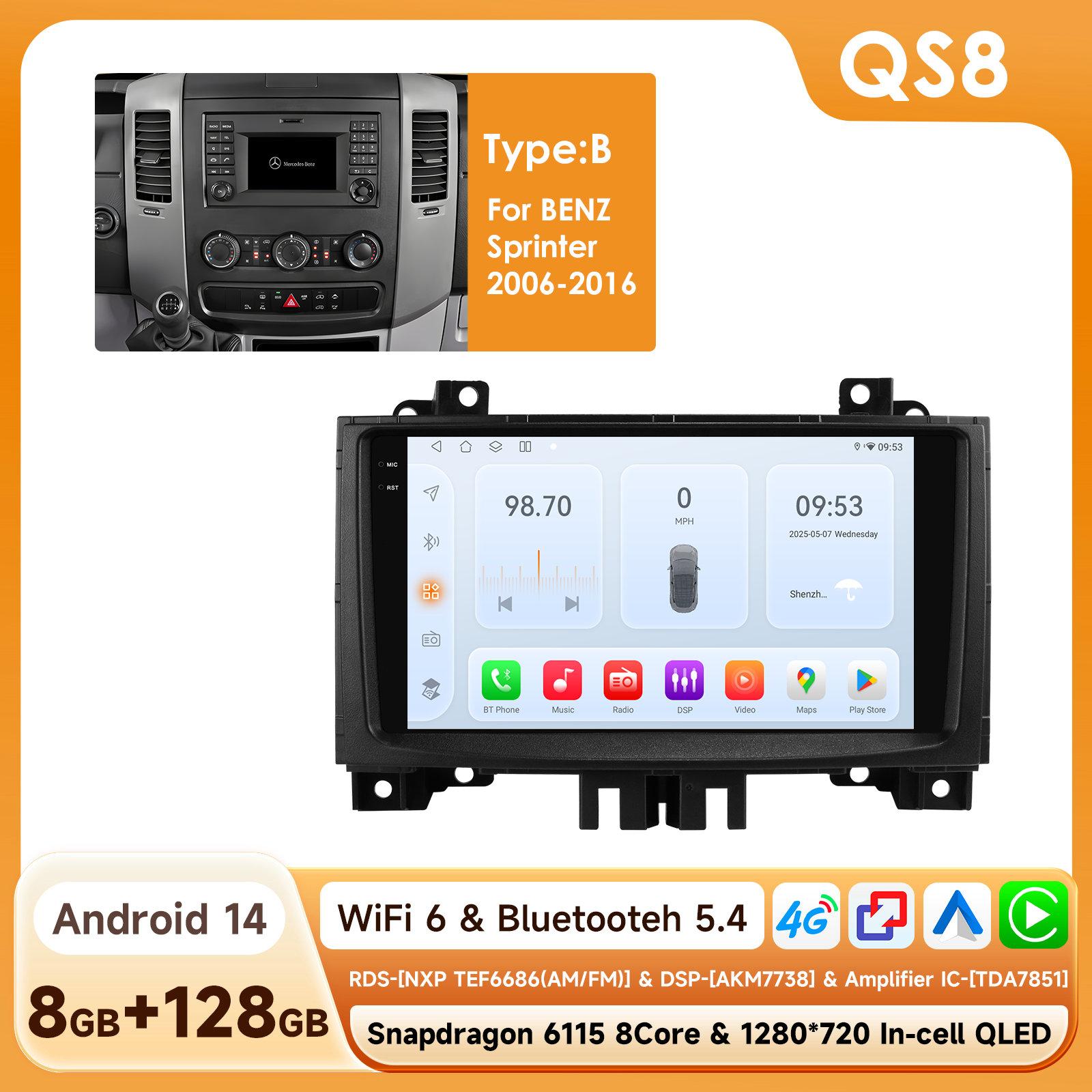 

Hizpo Snapdragon 4G Carplay Android Car Radio for Volkswagen Crafter 2006 -2016 Benz Sprinter GPS Multimedia Player Intelligent Screen Stereo Audio QS8 8Core 8G 128G B