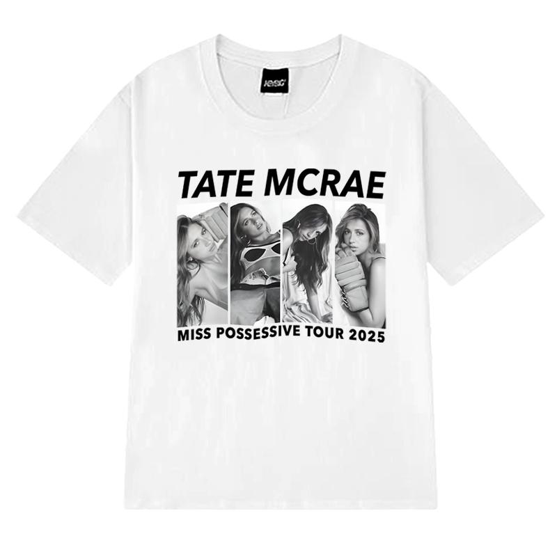 Neu in Tate Mcrae Welttournee 2025 Print T-Shirts Unisex Damen Vintage Oversized Kurzarm-T-Shirt Unisex Schwarz 100% Baumwolle Tops