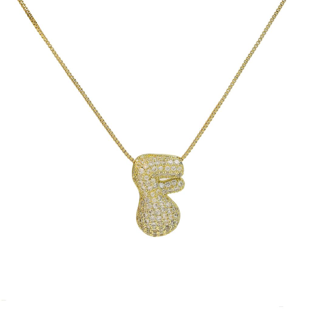Luxury Zircon 26 English Letter Pendant Necklace for Women Gold Plated Stainless Steel Chain Fat Alphabet Hip Hop Necklace