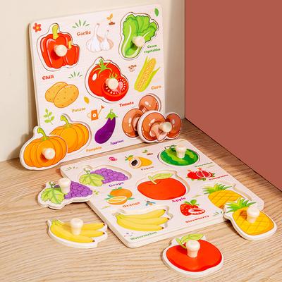 Holzpuzzles Montessori Babyspielzeug Cartoon Tier Frucht Verkehr Handgreifbretter Kognition Puzzles Kinder Lernspiele