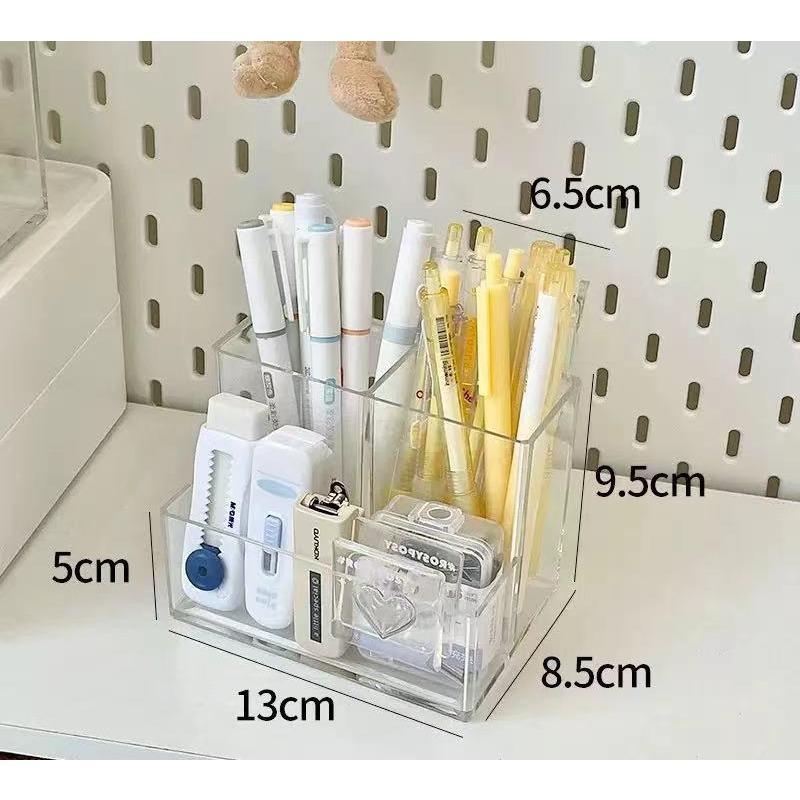 Simple Minimalist Transparent Acrylic Three Grids Desktop Pen Holder Storage Organizer