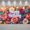 Banner Purple Hydrangeas Pink Birthday Banner Celebration Backdrop Flower Arrangement Floral Birthday Banner For Home Party
