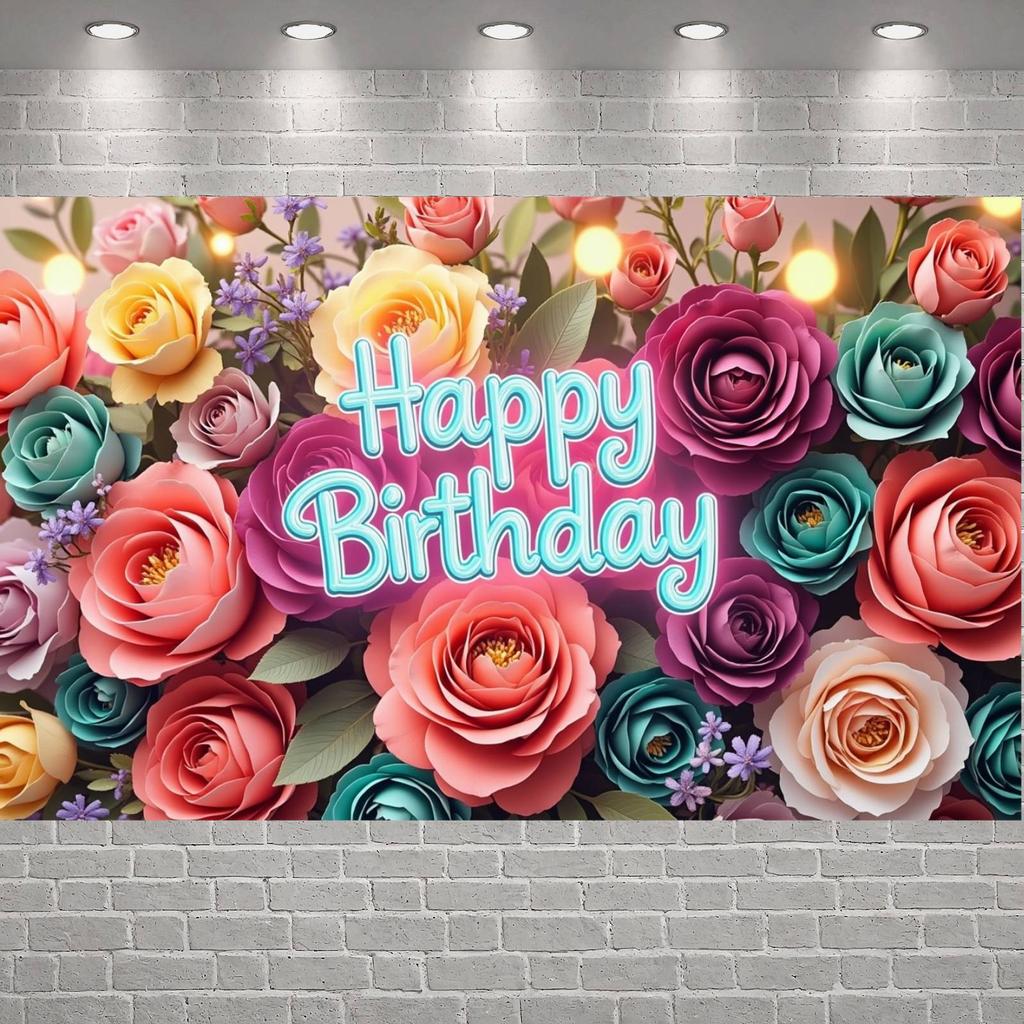 Banner Purple Hydrangeas Pink Birthday Banner Celebration Backdrop Flower Arrangement Floral Birthday Banner For Home Party