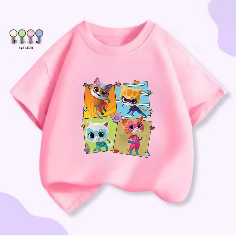 Super Cat Agent Team Cartoon Print Summer T-Shirt for Kids