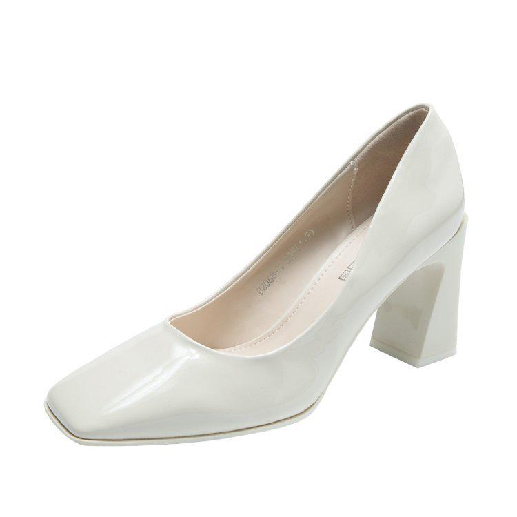 Korean Style Patent Leather Square Toe Women's High Heels with Thick Heels for 2024