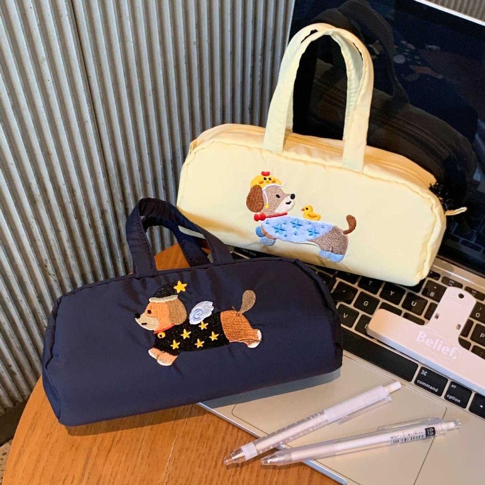 Embroidered Dog Cartoon Pencil Case Print Puppy Pencil Pouch  Stationery Holder