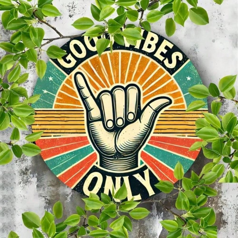 Metal Poster Vintage 60s 70s Shaka Hawaii Peace Sign Positive Energy Beach House Wall Decor