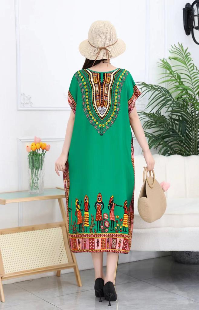 Thai Dress Medium and Long Loose Casual Large Size Meat-covered Seaside Beach Cotton Silk Dress