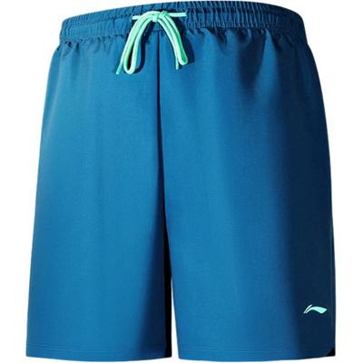 Li Ning Solid Color Mid Waist Drawstring Comfortable Breathable Five Point Swim Shorts Men Swimwear Blue Green LNKW030-1