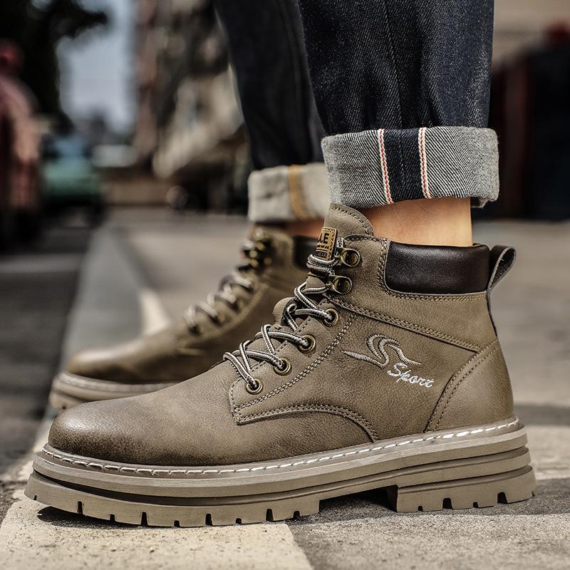 Nouvelles bottes Martin rétro mi-haut à semelles épaisses amortissantes confort extérieur daily commuter locomotive grandes bottes jaunes