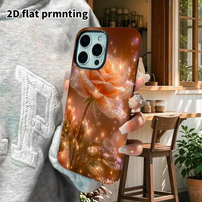 Phone Case: 2D Flat Suitable for iPhone 18 17 16 15 14 13 Pro Film Protective Case, Couple Style, Glitter Rose, Christmas and Halloween Gift