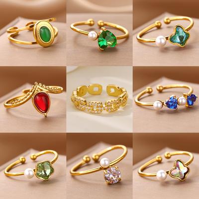 Dainty Horseshoe Buckle Stainless Steel Rings 18K Gold-plated Open Rings Women Golden Wedding Zircon Vacation Accessories Gifts