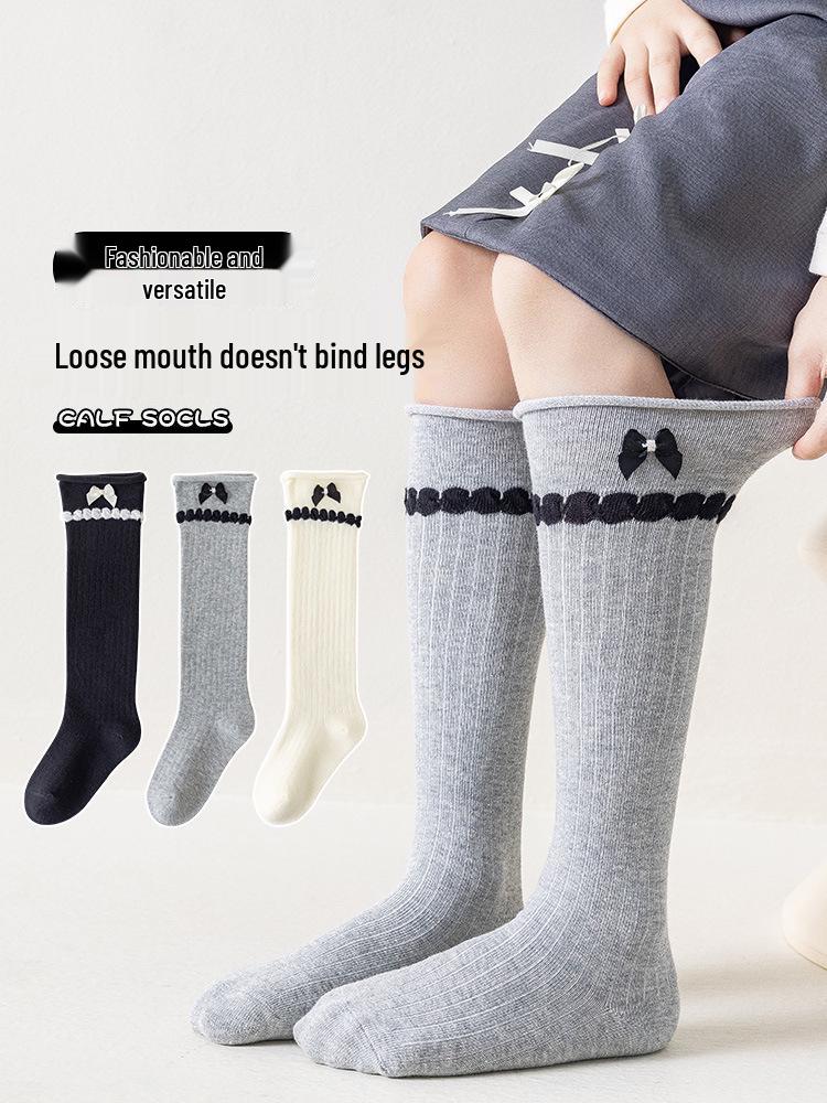 Girls' Korean-Style Bow Calf Socks for Spring and Autumn