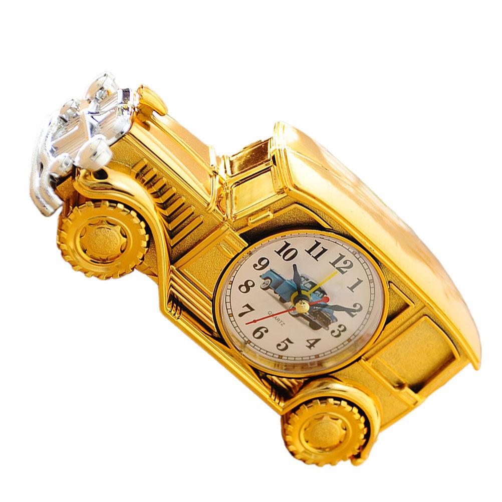 1Pcs Elegant Vintage Car Alarm Clock Fine Workmanship Non-Ticking Desk Clock Functional Room Decor for Home Dorm Study Golden