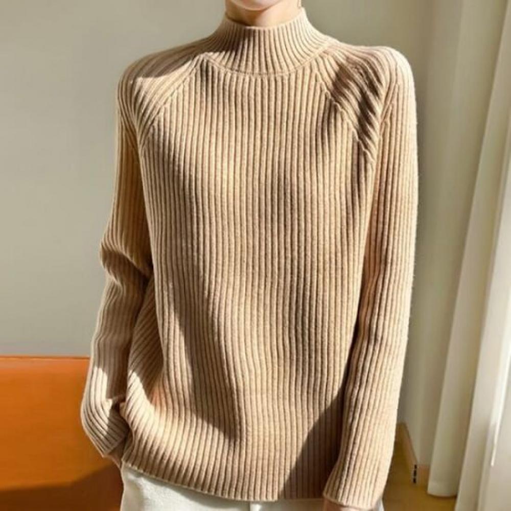 Navava Simple Daily Solid Rib Half Polo Long Sleeve KniT T shirT Nk3522