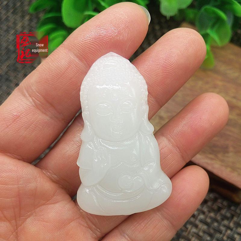 Afghanistan White Jade Baby Buddha Pendant Necklace