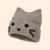 Cute Kitten Ears Pullover Hat Female Jacquard Cat Expression Flanged Wool Hat Big Head Circumference Warm Knitted Hat Female