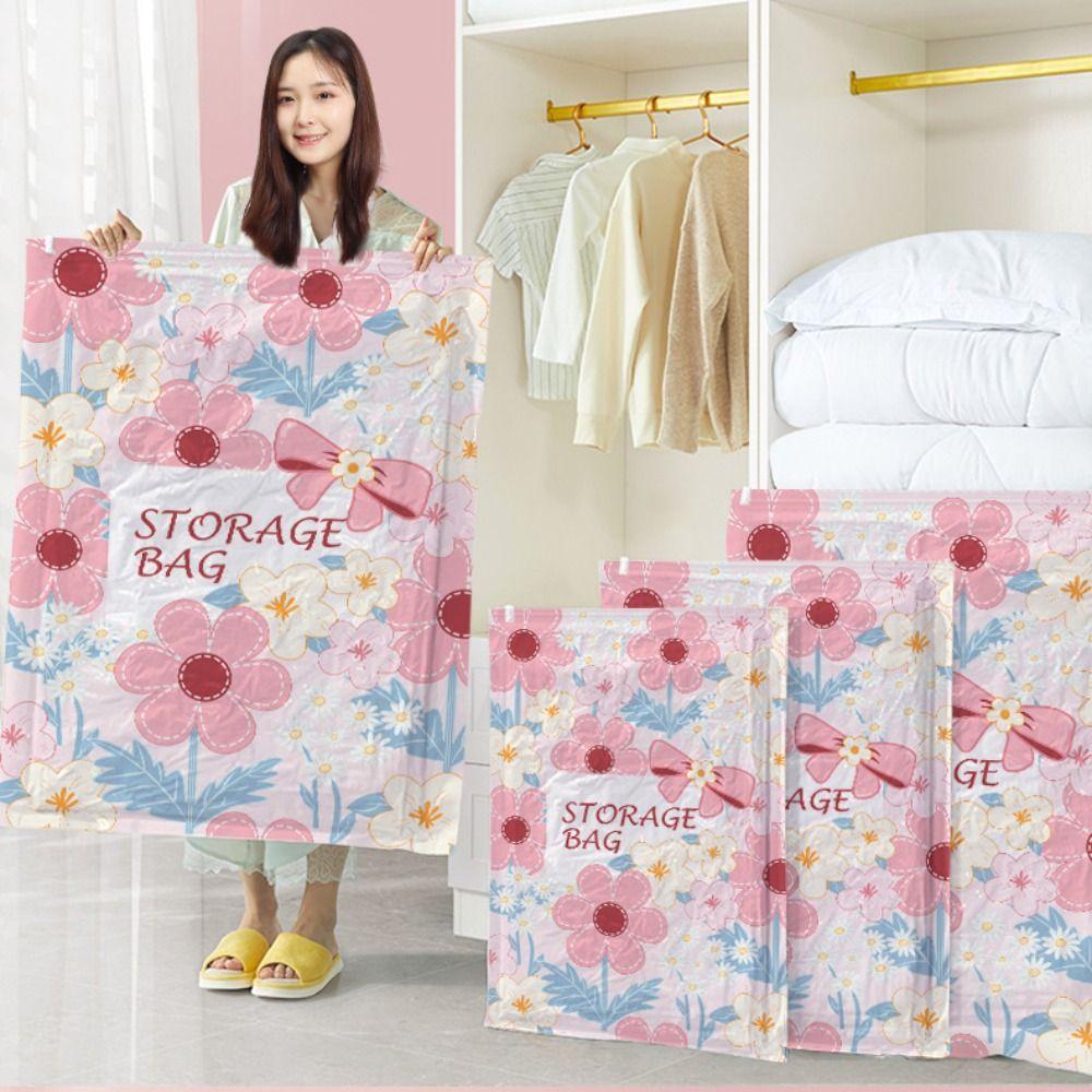 Sac de rangement sous vide en tissu à imprimé floral Sac de rangement étanche Sac de compression pour couette Rangement domestique