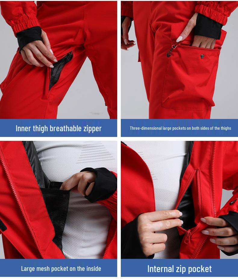 Traje de Esqui Profissional Impermeável para Mulheres com Dupla Camada - Conjunto Outdoor Espesso e Quente de Cor Sólida