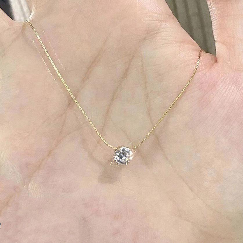 Elegant Gold 6-Claw Diamond Pendant Necklace - Summer Light Luxury for Women