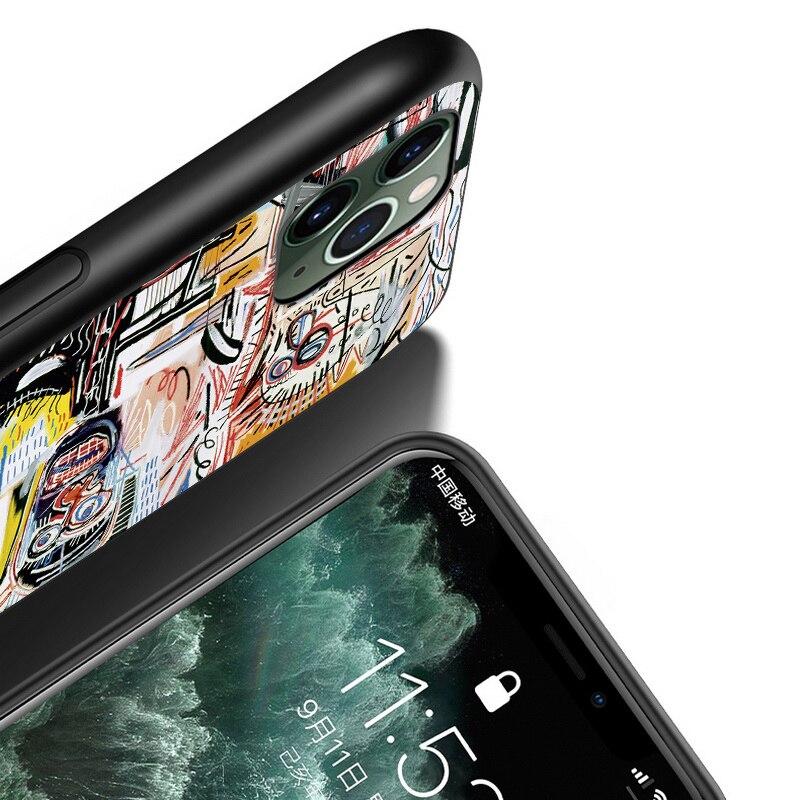 Jean Michel Basquiat Art Graffiti For Apple iPhone 13 12 11 SE XS XR X 7 8 6 5 S Mini Plus Pro MAX 2020 Soft Black Phone Case