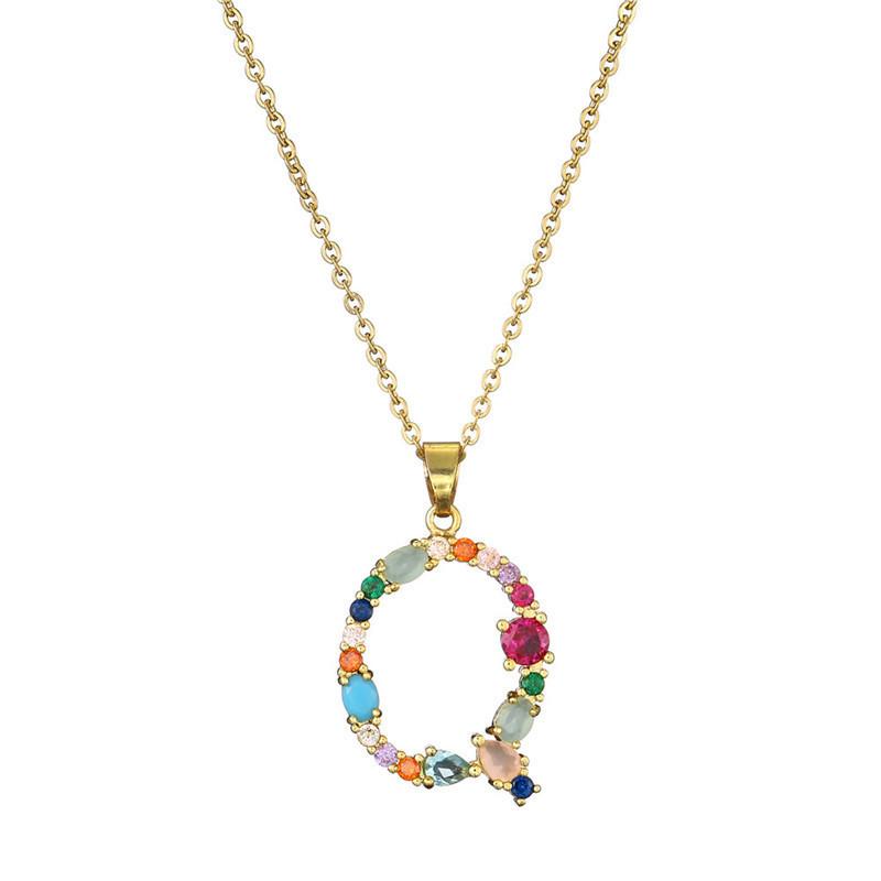 Colourful Crystal CZ 26 Capital Initial Letters Pendant Necklace For Women Gold Pendant Necklace Initial Jewelry