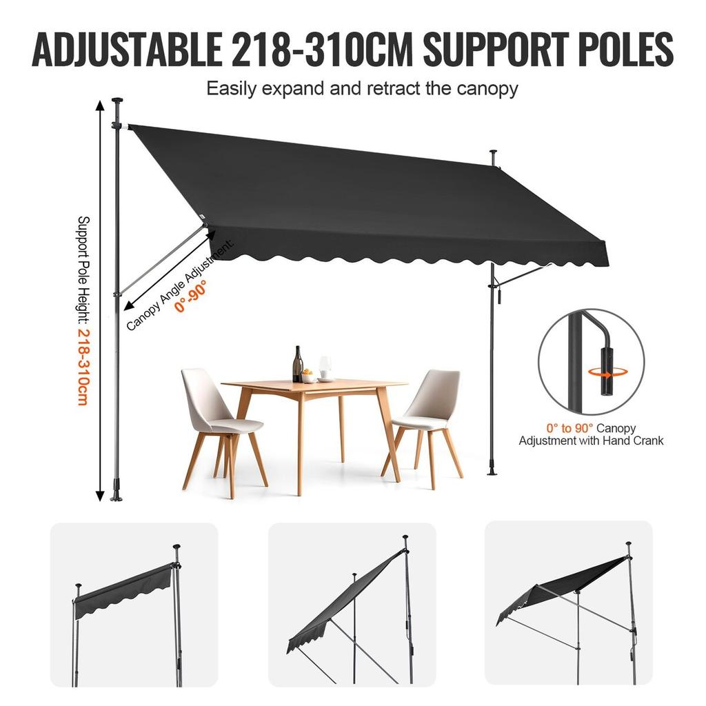 138x47" Patio Awning Retractable Patio Canopy Sunsetter with Crank Handle