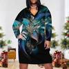 Women Plus Size V Neck Long Sleeve Black Purple Printed Fitted Dress