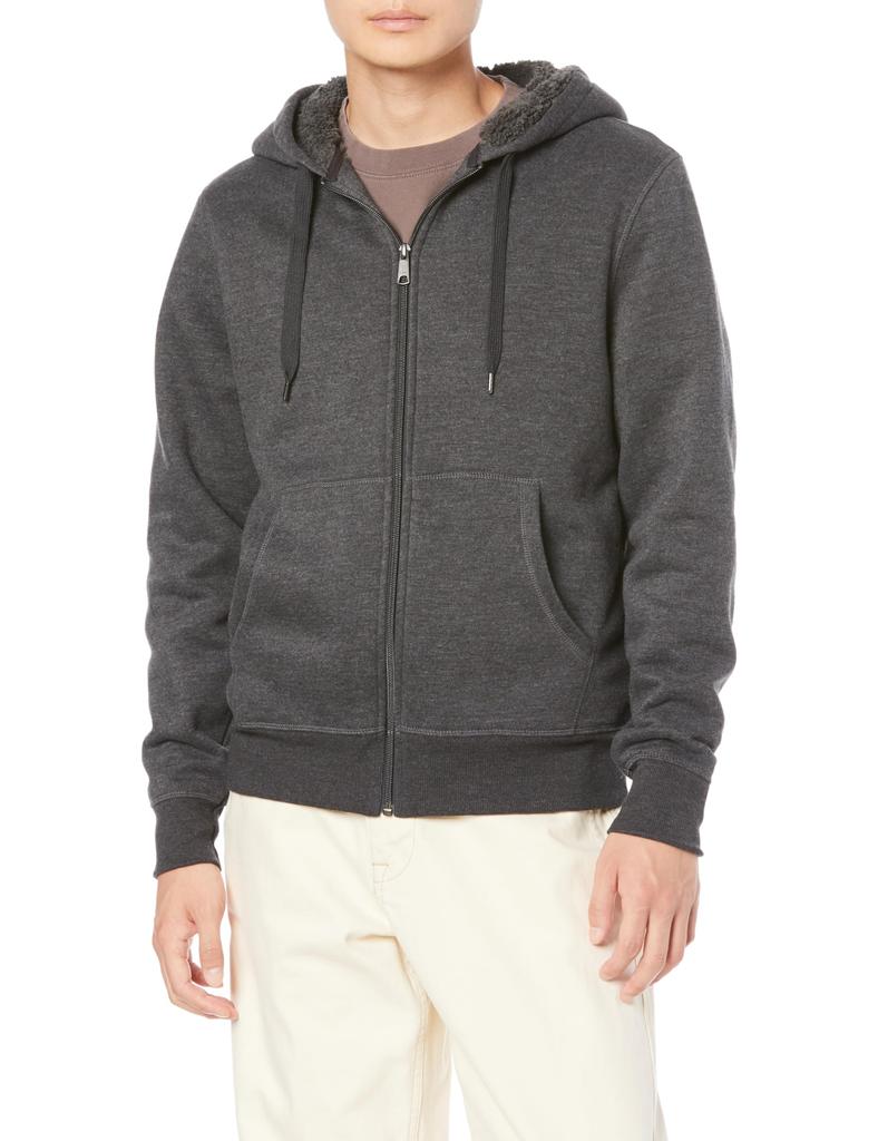 Amazon Essentials Men's Zip-Up Hoodie with Sherpa Lining and Fleece, Heather Charcoal, Size L