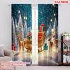 2pcs 2D Flat Printing Christmas Party Curtain Santa Claus Reindeer Sleigh with Versatile Polyester Fabric Without Electricity