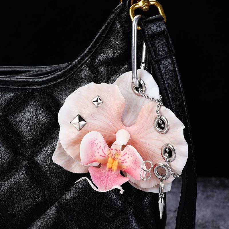 Punk Simulation Phalaenopsis Keychain Creative Exquisite Colorful Simulation Flower Keyring Backpack Decoration Halloween Gifts