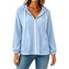 Women's Color Long Sleeve Hooded Zip-Up Jacket with Pockets for Casual Wear