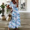 Women Plus Size V Neck Short Sleeve Printed Long Straight Dress White Purple