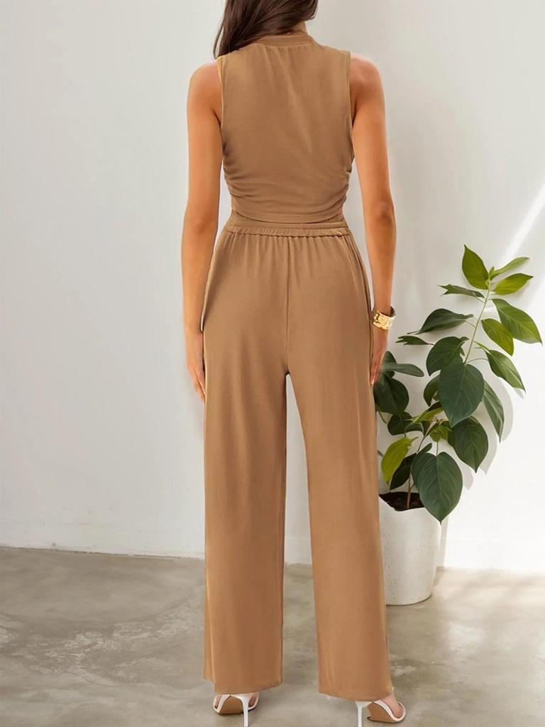 2026 Women's Knit Casual Two-Piece Set: Short Tank Top & Wide-Leg Sports Pants