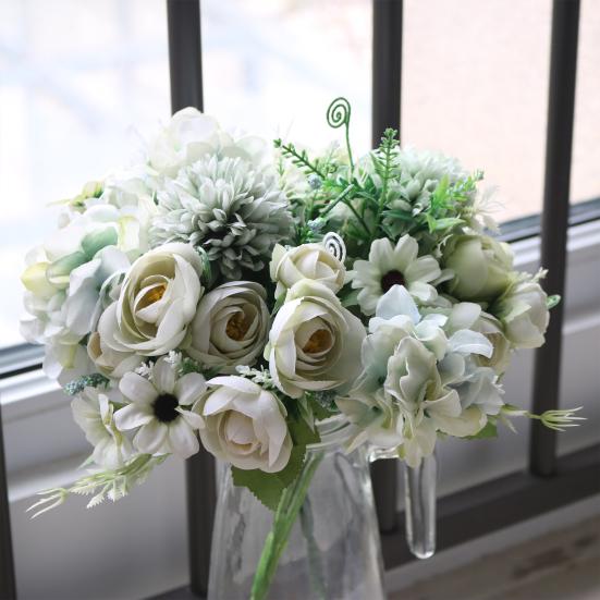 Artificial Flowers Bunch Realistic Faux Silk Flowers Long-Lasting Hydrangea Rose Fake Flowers