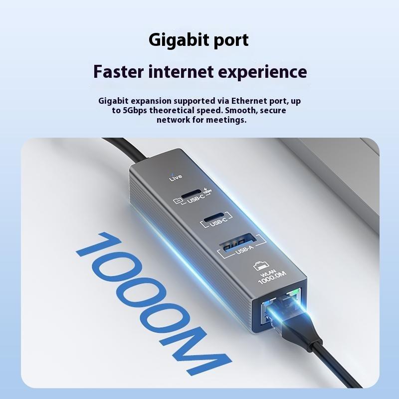 4 In 1 Gigabit Ethernet Adapter 1000 Mbps LAN USB 3.0 Data Transfer PD 100W Charging Type C Hub