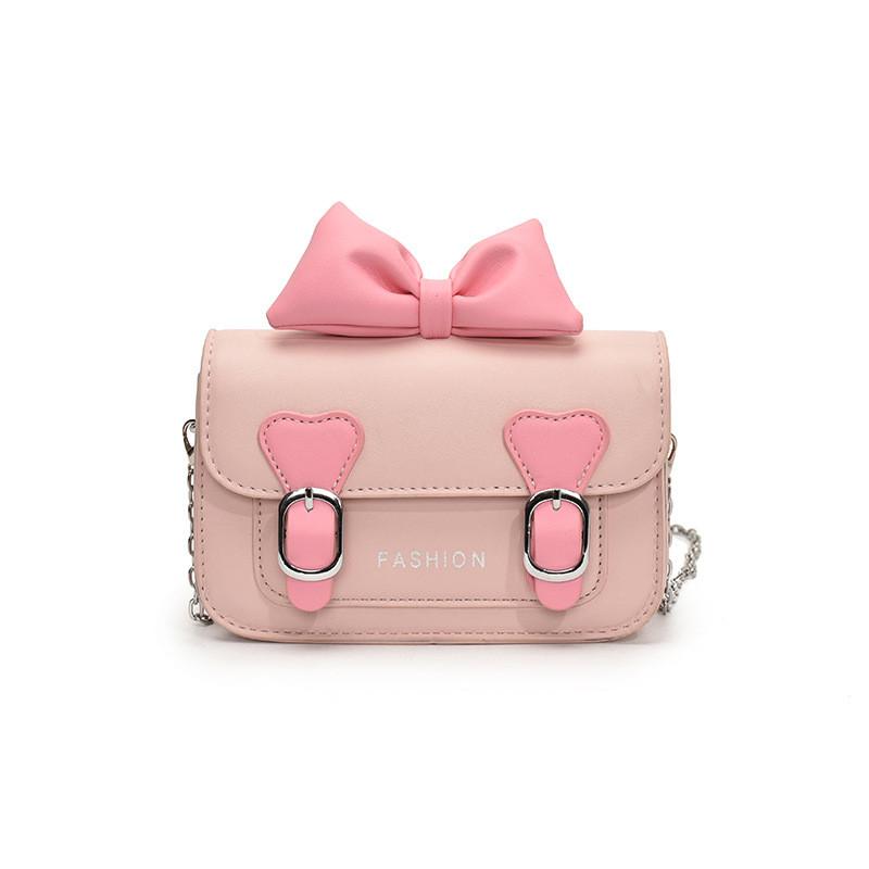 Letter Bow Pattern Solid Color Leather Children Shoulder Chain Bag Shoulder